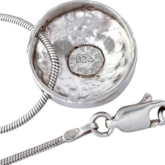 Gold-Tone Hammered Disc Pendant Necklace | Vintage Sterling Silver 925 | 16.5" - Picture 6 of 7